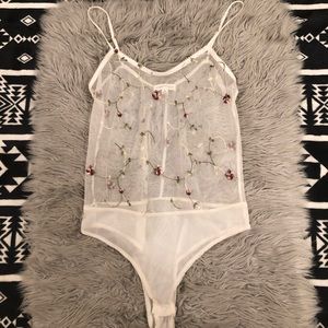Honey Punch Mesh Floral Embroidered Bodysuit NWOT